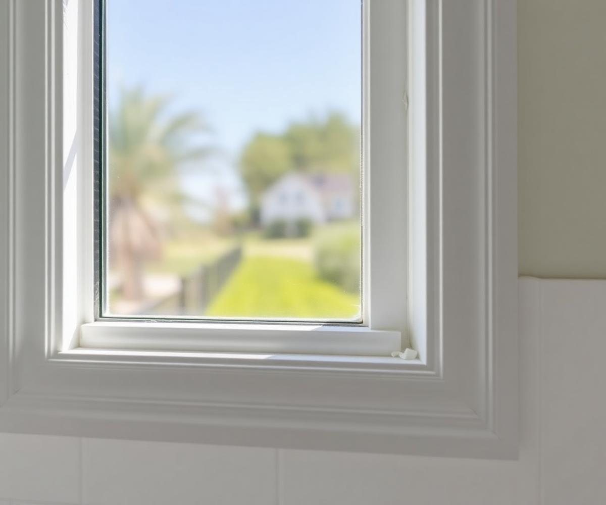 Freshly caulked window with clean lines