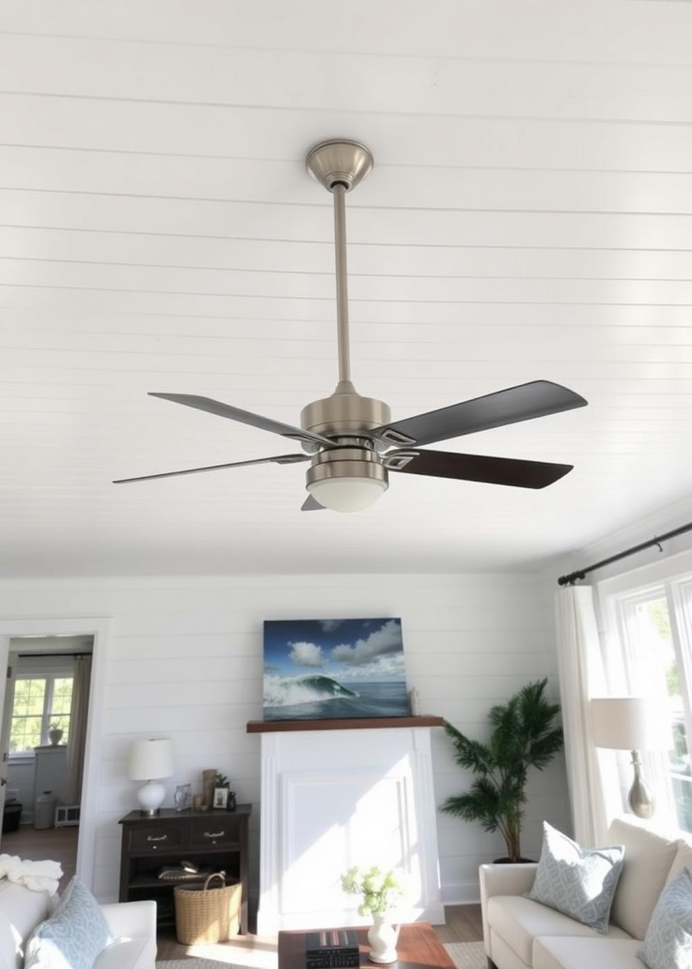 New ceiling fan install on shiplap ceiling