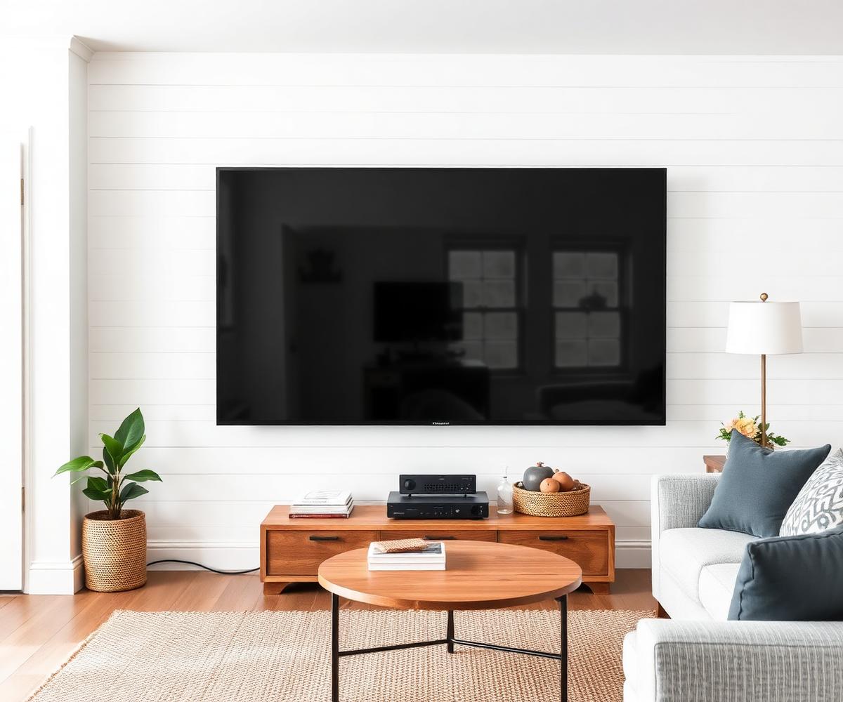 Wall-mounted TV with hidden cables